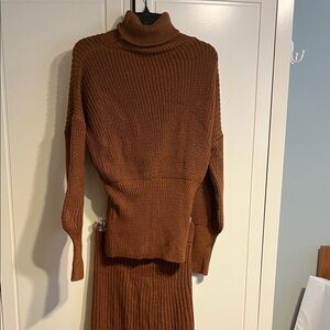 Brown Turtleneck Sweater and Skirt
